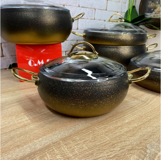 Набір посуду OMS з сотейником та сковорідкою з антипригарним покриттям для індукціі 9 пр. Чорно-золотий (3024-ind-gold) - фото 4 Набір посуду OMS з сотейником та сковорідкою з антипригарним покриттям для індукціі 9 пр. Чорно-золотий (3024-ind-gold) - фото 4