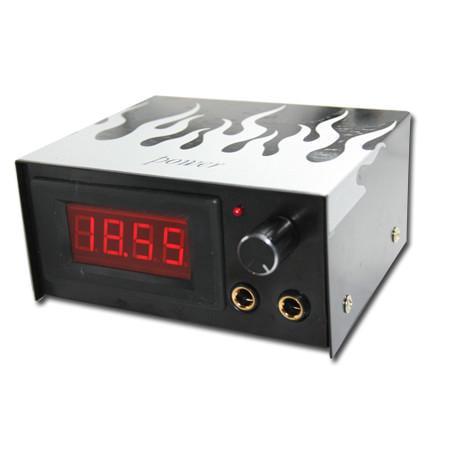 Блок питания для тату машинки металлический с пламенем с электронным табло Черный (PS1005B)