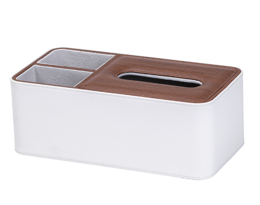 Салфетница-органайзер из эко-кожи для дома и кафе 3 отделения Белый/Коричневый - фото 2