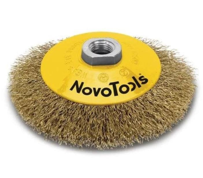 Конусная проволочная щетка NovoTools NTBWB11514BC 115 мм М14 с гофрированным проводом (22140)