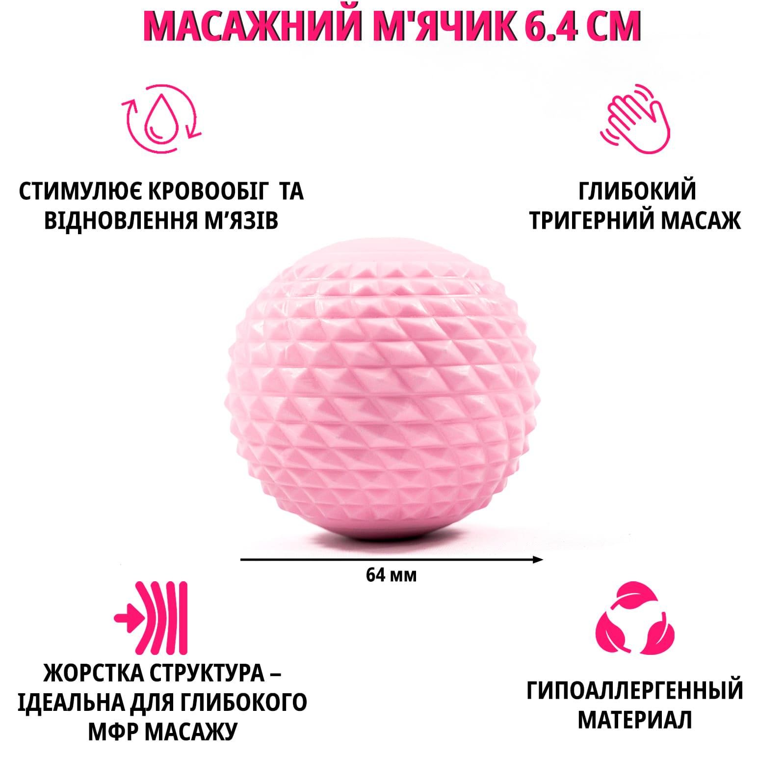 Масажний м'ячик для спини/шиї/ніг OSPORT PP 6,4 см Рожевий (MS 4192) - фото 2