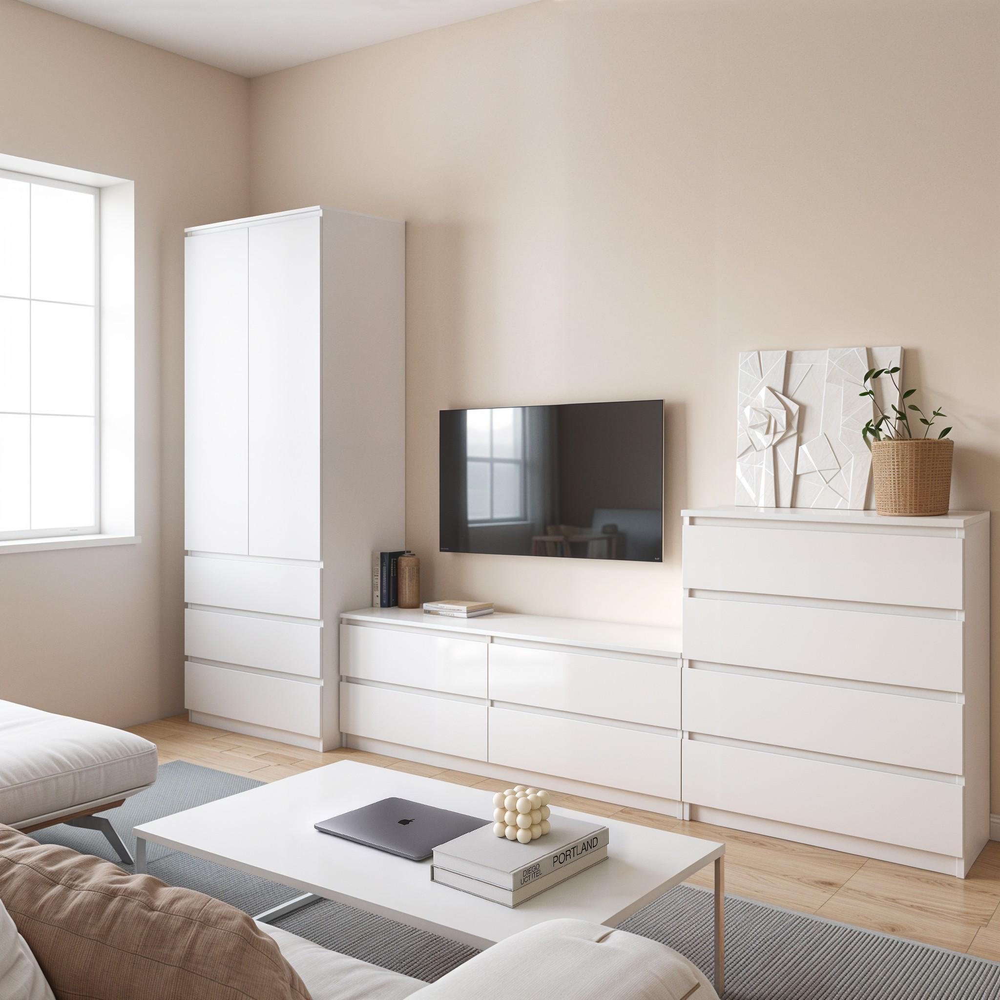 Комплект меблів у вітальню шафа T-211/тумба телевізійна FT-223/комод FT-215 3003х502х2117 мм Білий