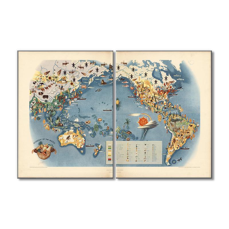 Винтажная карта Карта экономики Тихого океана 2 модуля 60x90 см