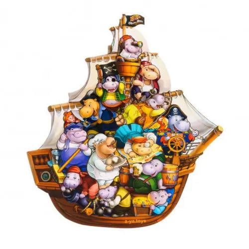 Пазл-вкладка деревянный Бегемотики пираты (ПСД083)