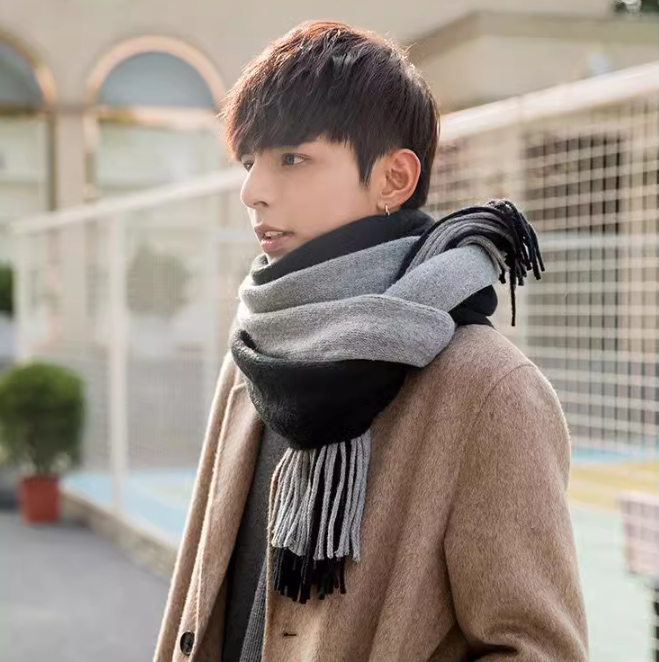 Шарф шерстяной теплый 200x40 см Серо-черный (51-164-1017-СЧ)