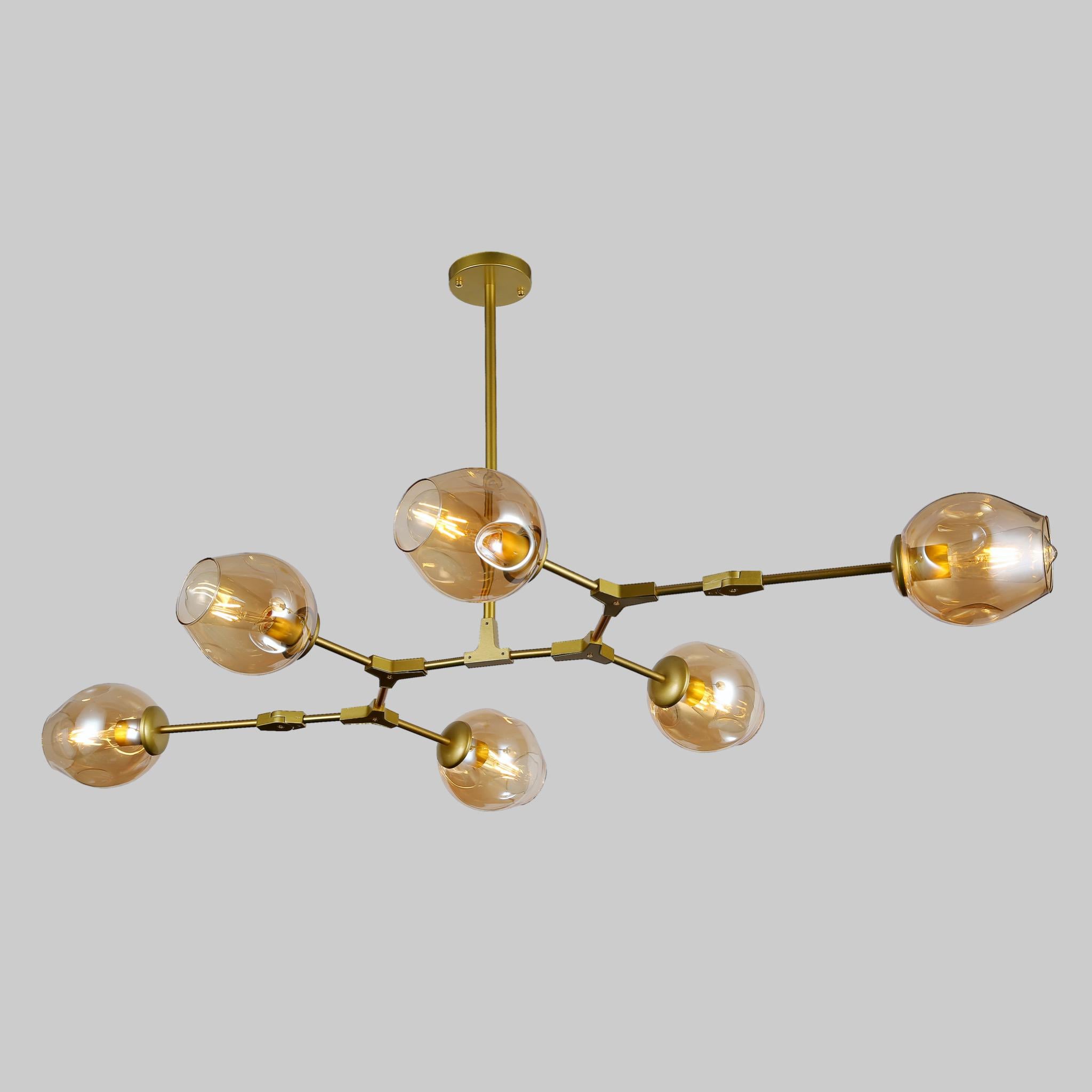 Люстра Molecule на 6 ламп с кофейно-прозрачными плафонами Золотой Люстра Molecule на 6 ламп с кофейно-прозрачными плафонами Золотой