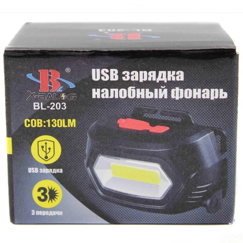 Ліхтар налобний Bailong BL-203 з USB зарядкою (1361097297) - фото 4