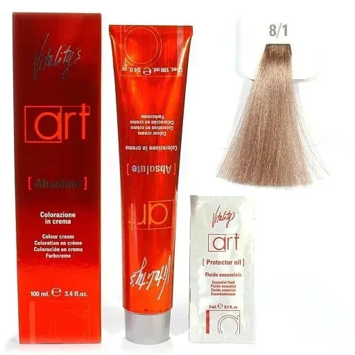 Крем-краска для волос с масляным коктейлем Vitality’s Art Absolute Hair Color Cream 8/1 Пепельный светлый блондин 100 мл