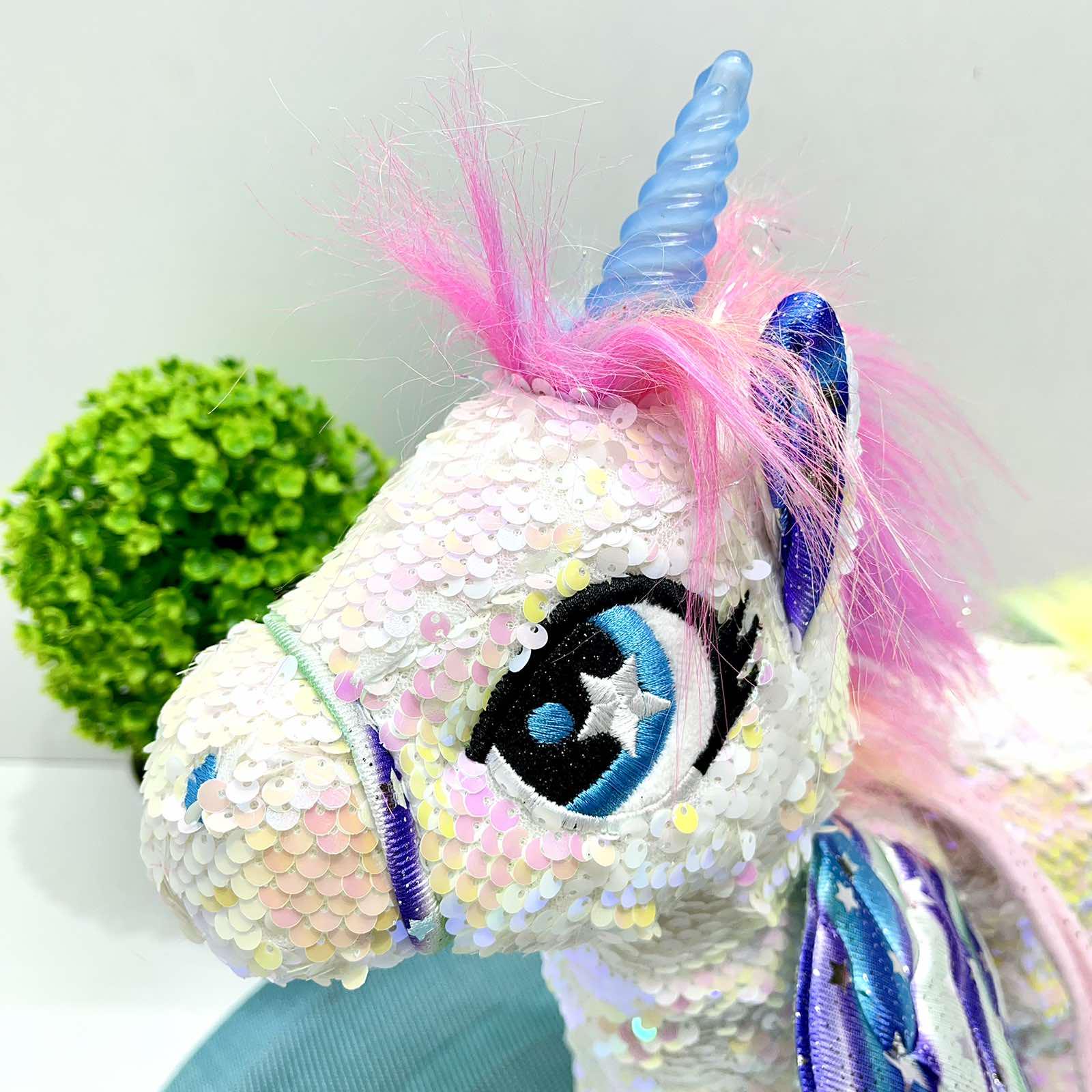 Интерактивная игрушка мягкая Сказочный единорог поводок/звук/свет Белый (M 6203 I UA) - фото 6