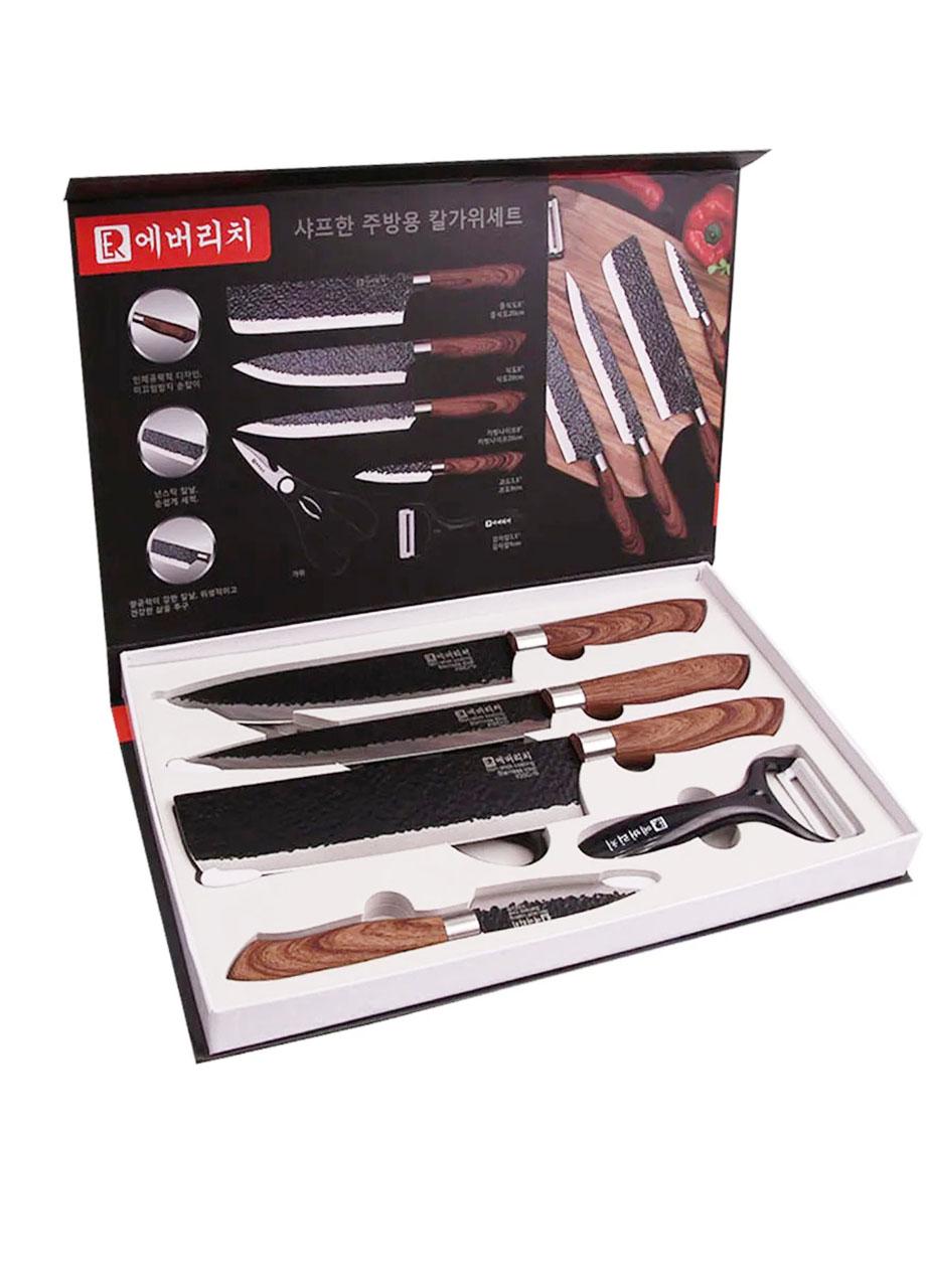 Набір кухонних ножів Kitchen HP227 з сталі 4 ножі ножиці та овочечистка Чорний (366399О)