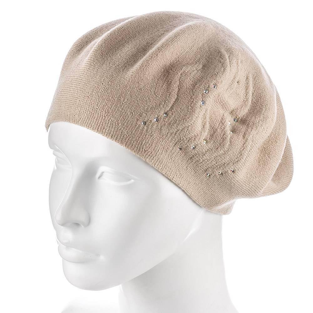 Берет женский Zolly ZH215 двойной со стразами тонкой вязки полушерстяной Бежевый