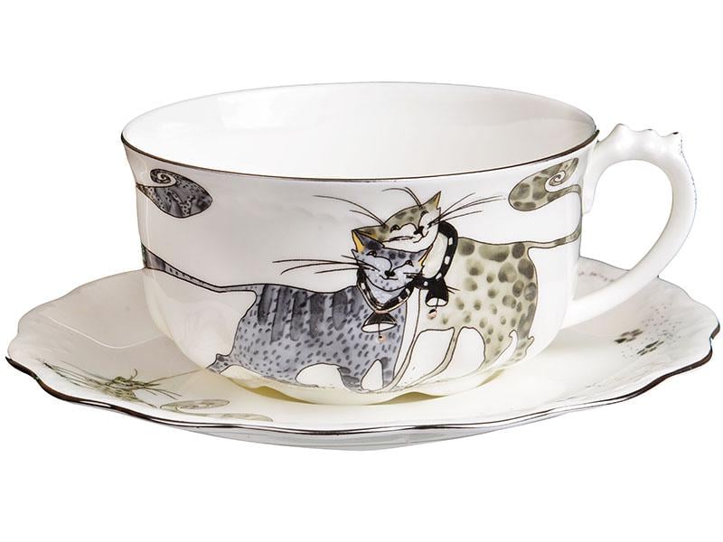 Чашка чайна Lefard Веселі коти порцелянова з блюдцем 400 мл (264-645)