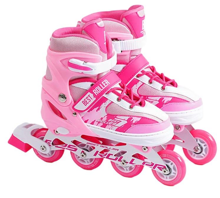 Коньки роликовые Best Roller PU колеса со светом 21,5-24 см р. 34-37 Pink (151225)