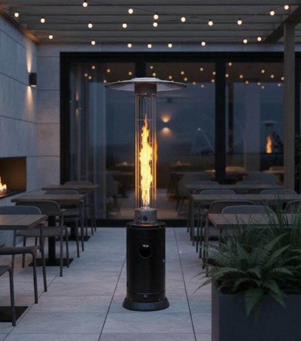 Газовый обогреватель уличный Gordon 5-12,5 кВт с эффектом пламени и защитной решеткой (G1184)