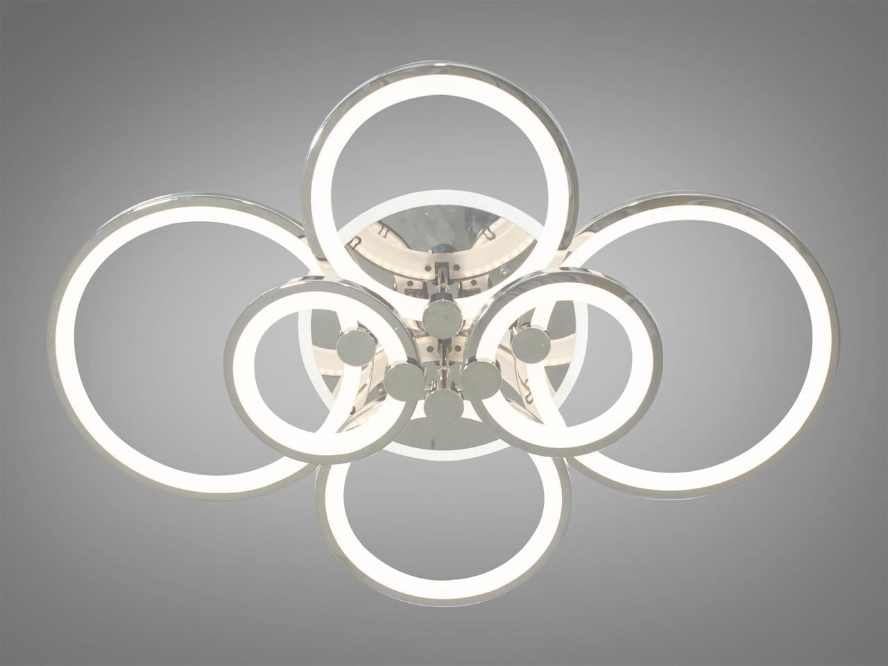 Люстра потолочная светодиодная с кругами 135W на 20 кв. м Хром (8022-6HR-LS)