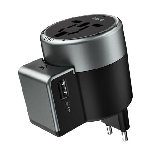 Адаптер мережний універсальний зарядний пристрій HOCO AC4 UK EU AU US 2 USB-порта 2.4А