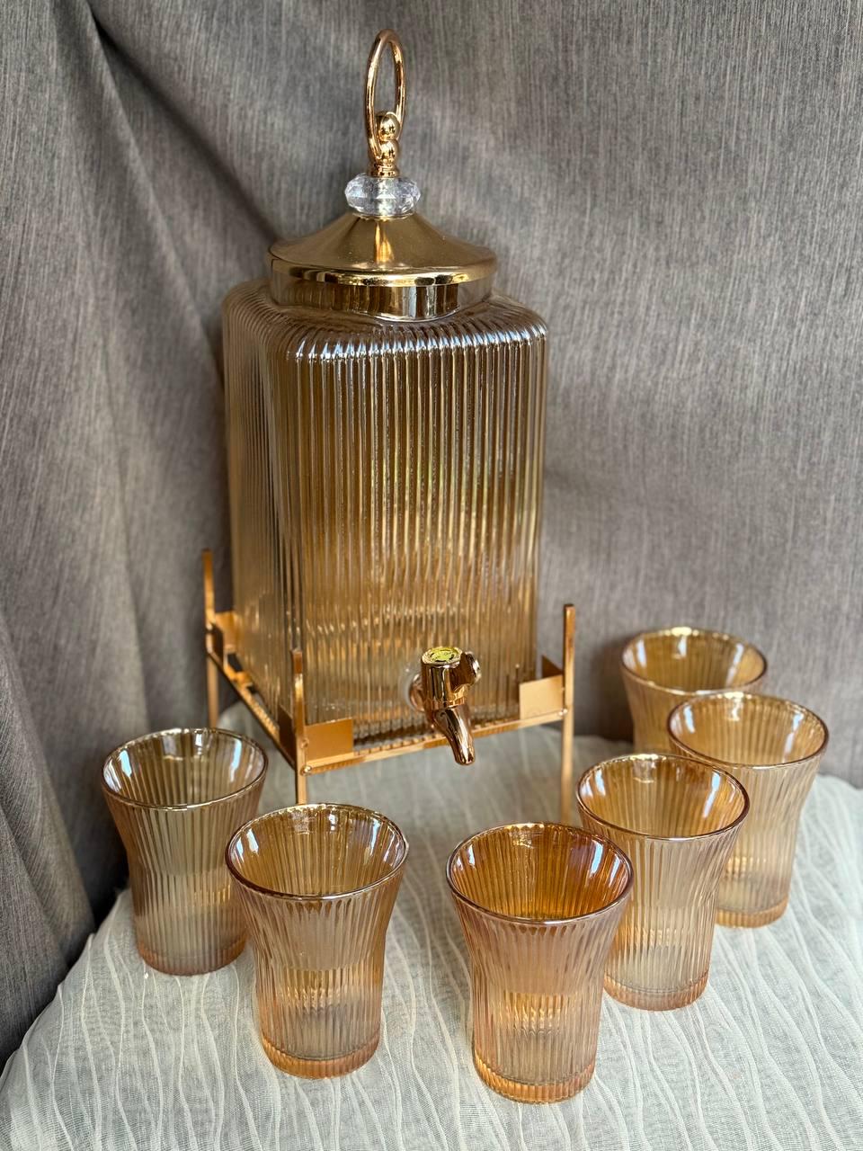 Набор питьевой TS Kitchen HP4167 лимонадница 3 л и 6 стаканов 200 мл с подставкой из нержавеющей стали