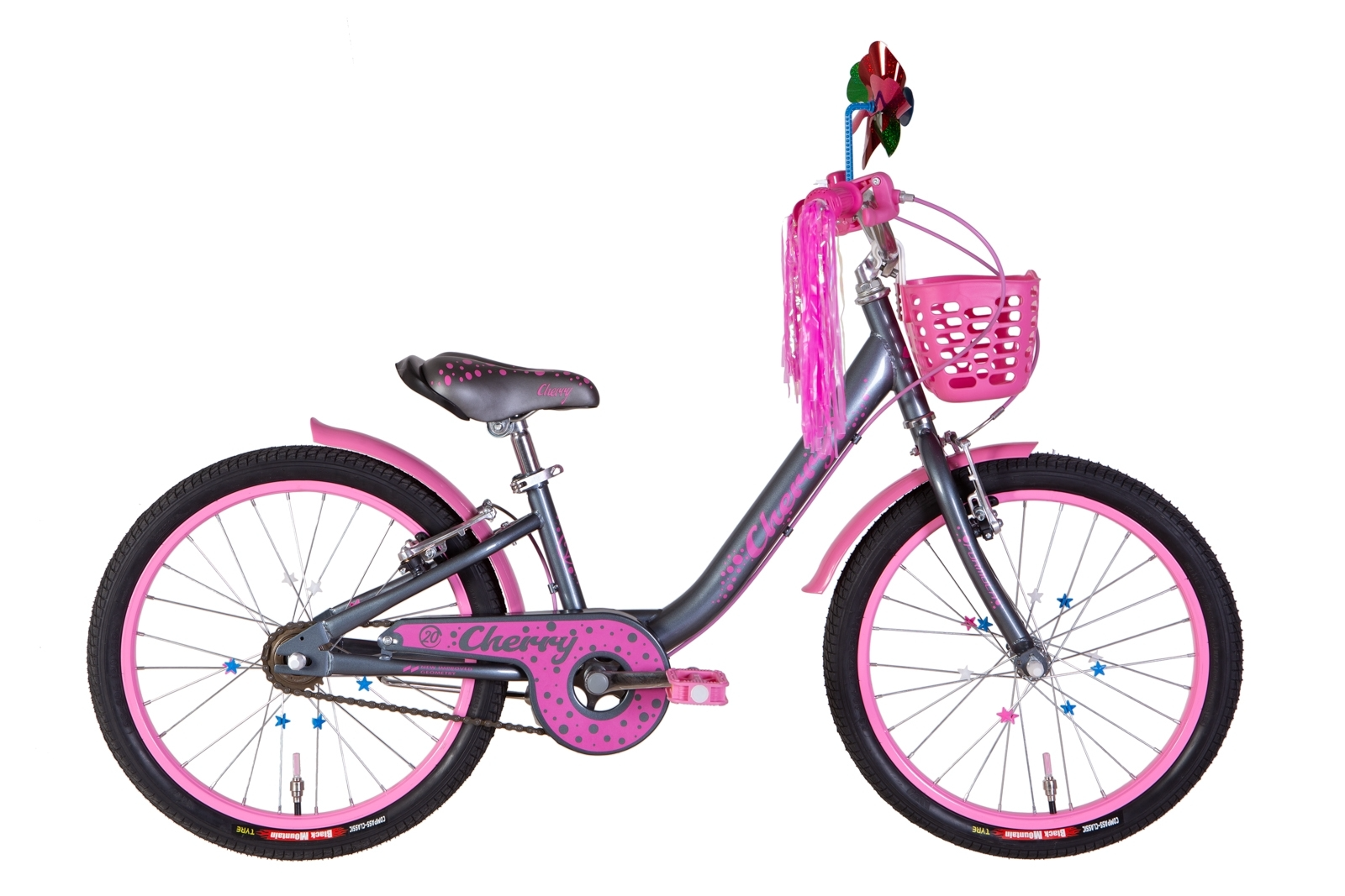 Велосипед дитячий Formula Cherry ST 20" с крылом и корзиной Темно-серый с сиреневым
