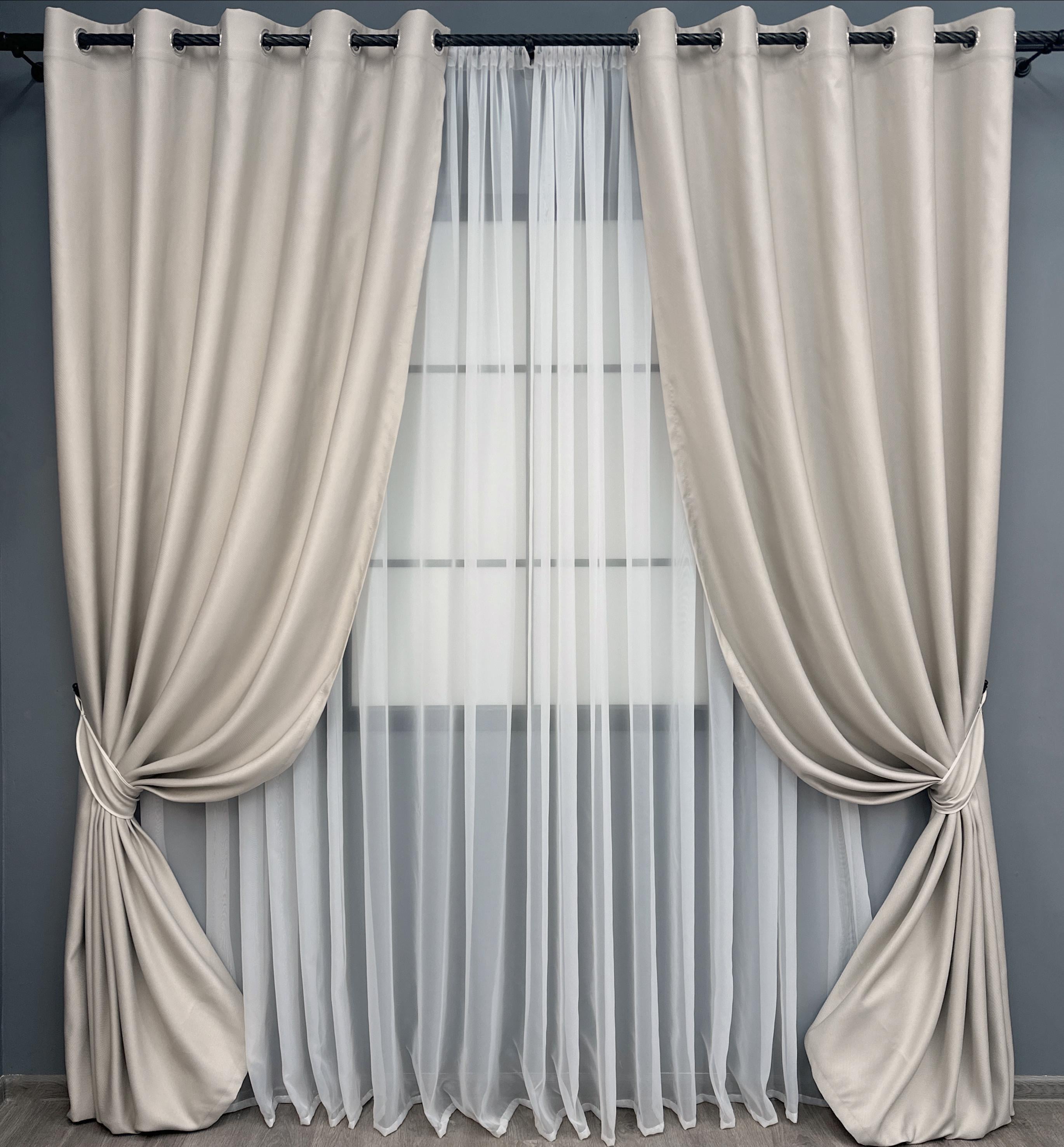 Комплект готовых штор на люверсах VR-Textil TERRA LUXE №1859ш рогожка 150х270 см 2 шт. Пепельный (37-0299)