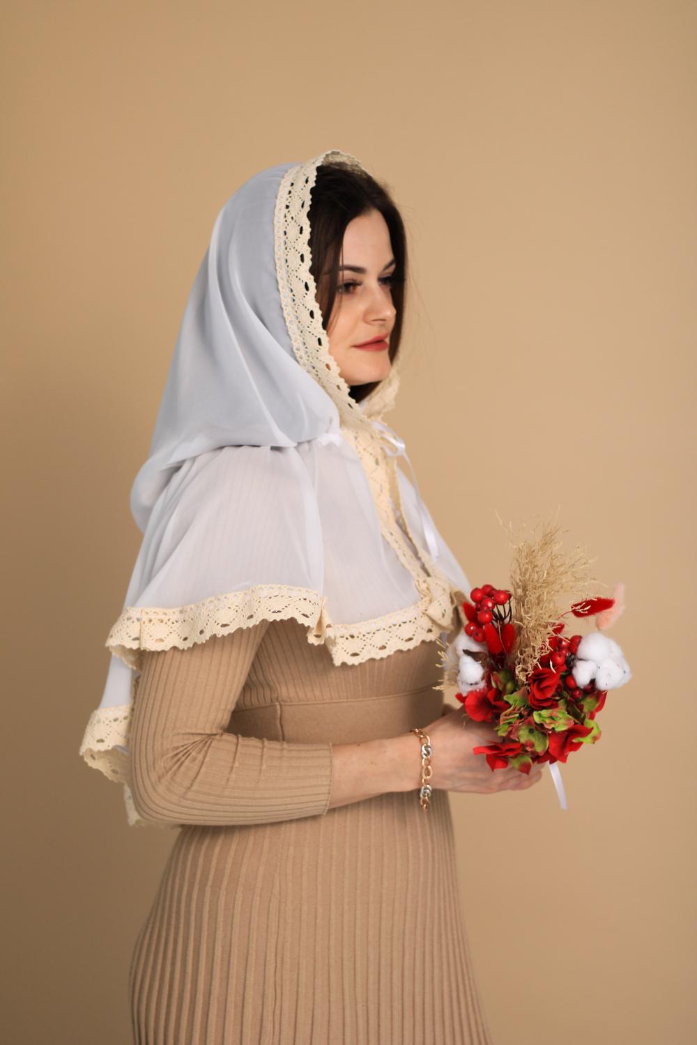 Палантин для храму на голову 80x120 см Білий (п003) Палантин для храму на голову 80x120 см Білий (п003)