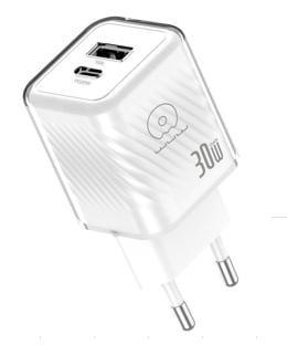 Зарядний пристрій для WUW-C228 30W Gan Charger USB C + USB A White (C228)