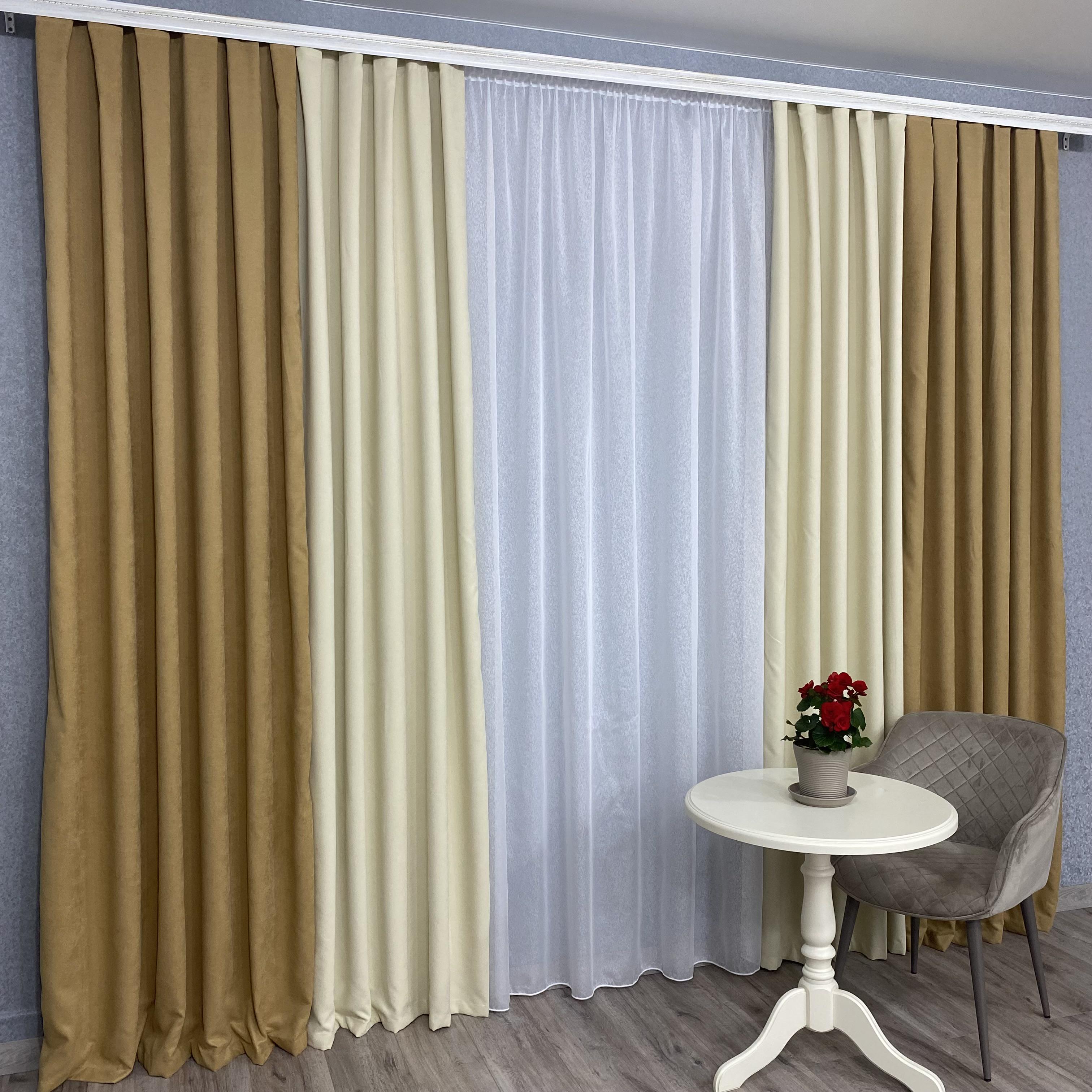 Штори мікровелюр TG Home Дует №450 1,50х2,70 м Золотий/Кремовий (450-199/250) - фото 6