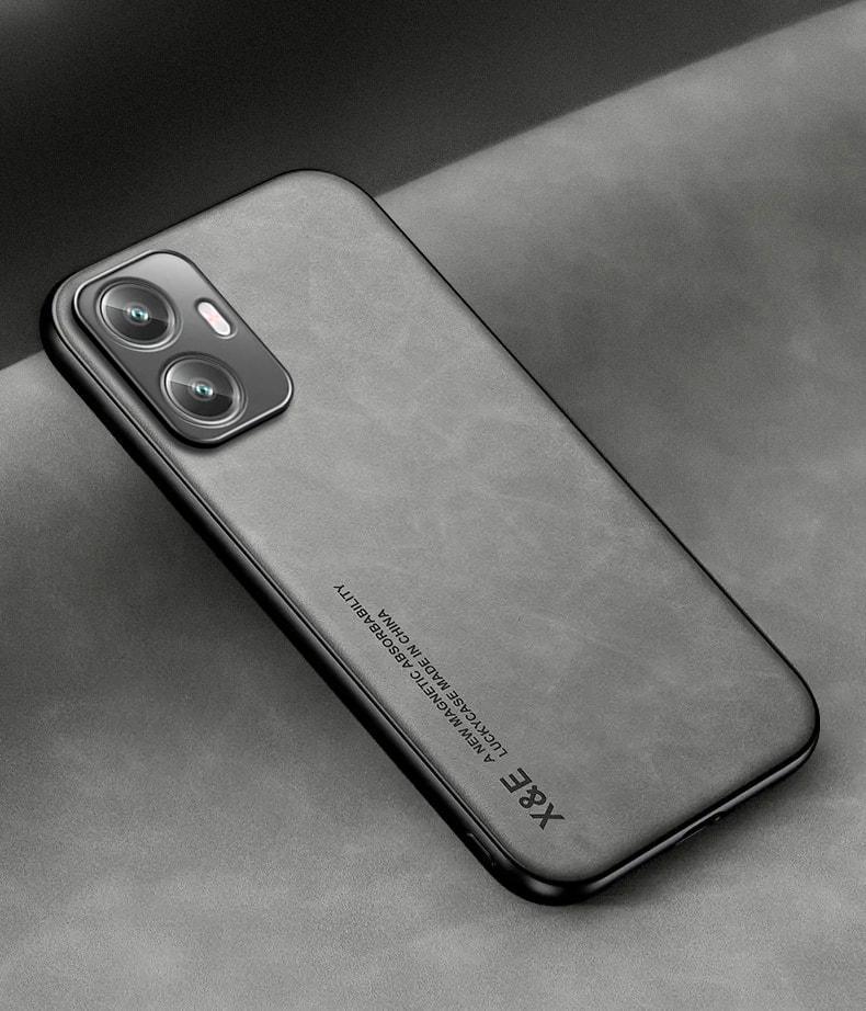 Кожаный чехол XnE Realme C55 с металлической вставкой Grey (34262-33)