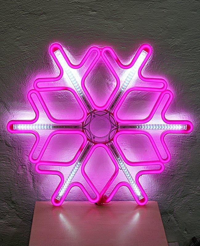 Неоновая фигура Снежинка новогодняя 60х60 см с эффектом падающей капли Розовый