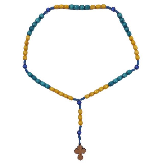 Четки на 53 бусины деревянные с крестиком Сине-желтый (651580)