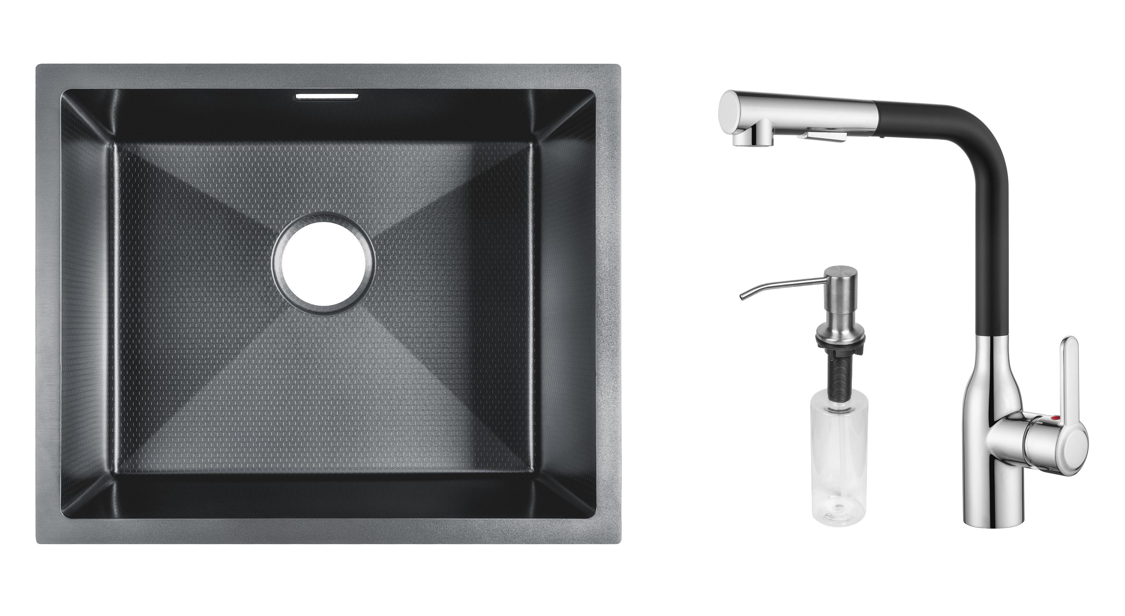 Комплект из кухонной мойки Gunter&Hauer Ruwer 5522 Black Honey кухонного смесителя Gunter&Hauer DUNKEL Cr-Bl
