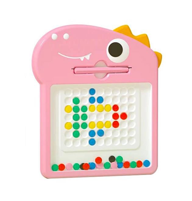 Доска магнитная мозаика Magnetic Board Динозавр для рисования с 60 бусинами для детей Розовый