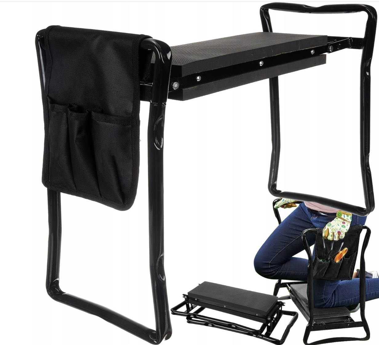 Табурет лавка складаний садовий Kraft&Dele KD10634 з органайзером для садових інструментів Чорний - фото 5 Табурет лавка складаний садовий Kraft&Dele KD10634 з органайзером для садових інструментів Чорний - фото 5