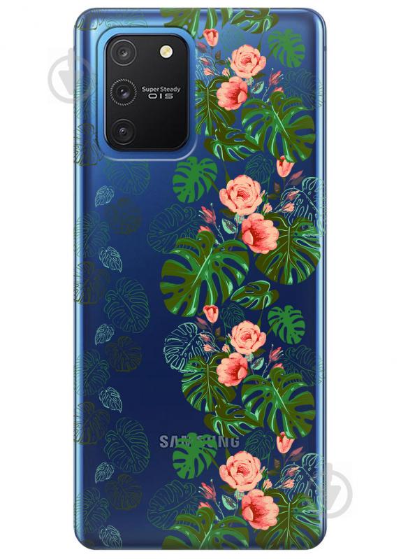 Прозрачный силиконовый чехол iSwag для Samsung Galaxy S10 Lite с рисунком - Тропические листья (KS3469)