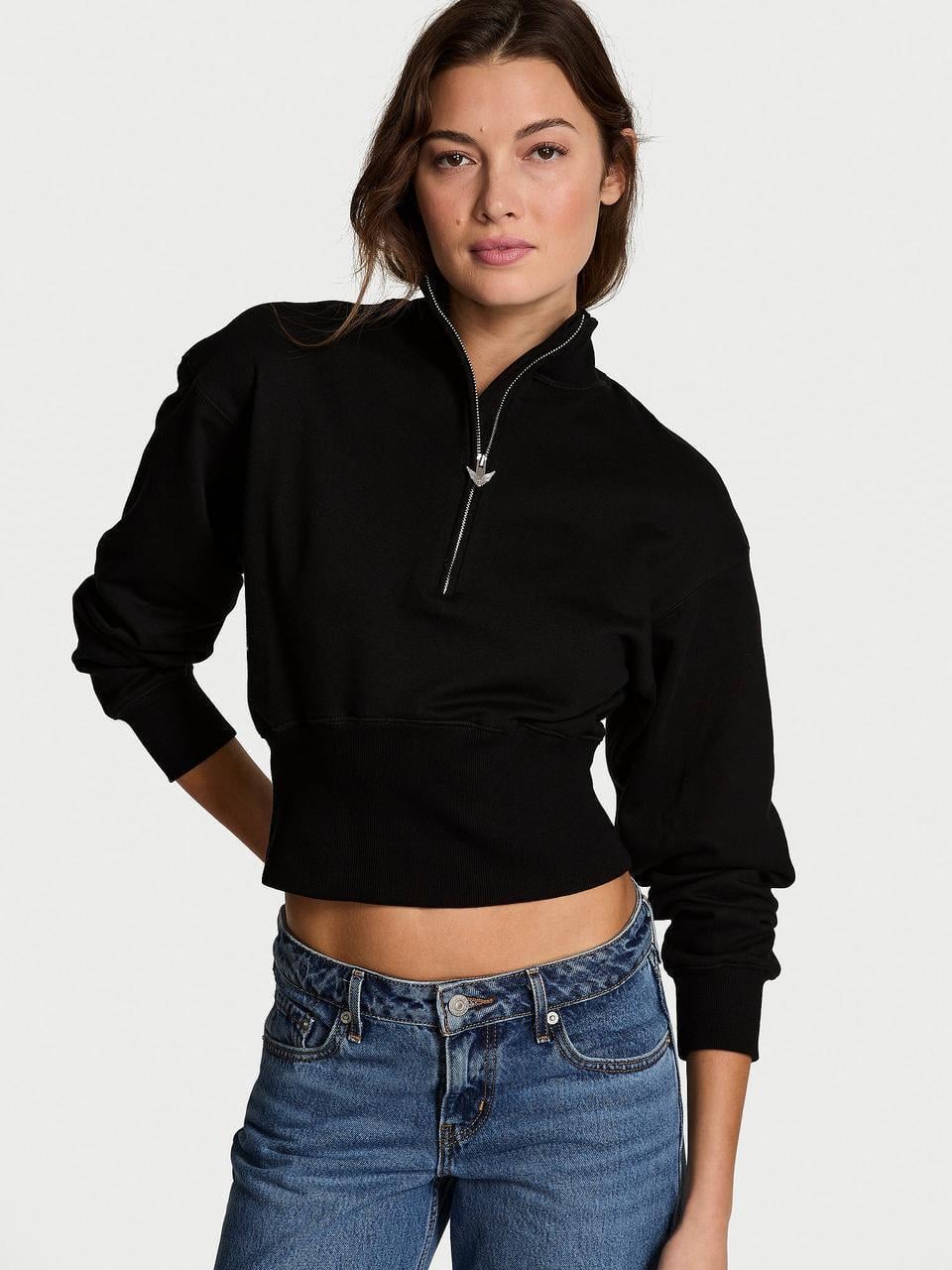Свитшот женский Victoria's Secret Off-Duty Terry Fitted Half-Zip Sweatshir L Черный (236296658474)