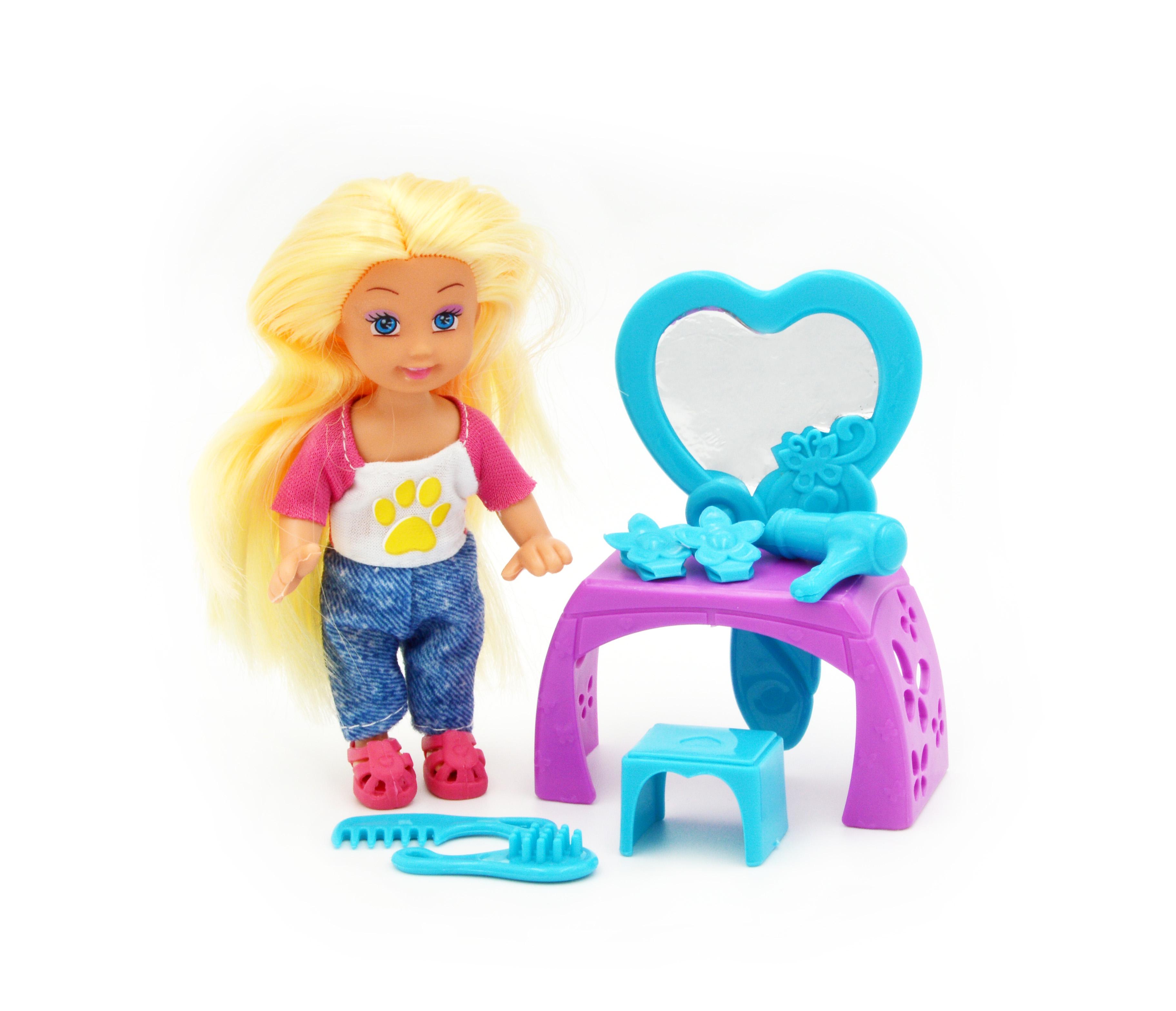 Кукла маленькая Cute Girl 899-21 с трюмо и аксессуарами в коробке