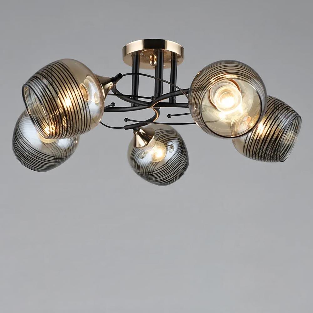 Люстра потолочная Light House SR-19337/5 BK/FGD с узором E27 620х210 мм Черный/Золотой/Медовый