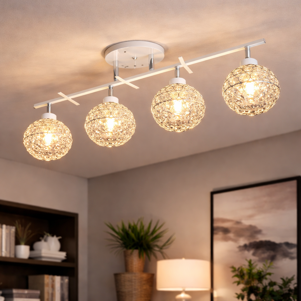 Люстра Valeso на четыре круглых поворотных плафона под лампу Е27 Белый/Хром (Ю 6971C/4 WH+CR)