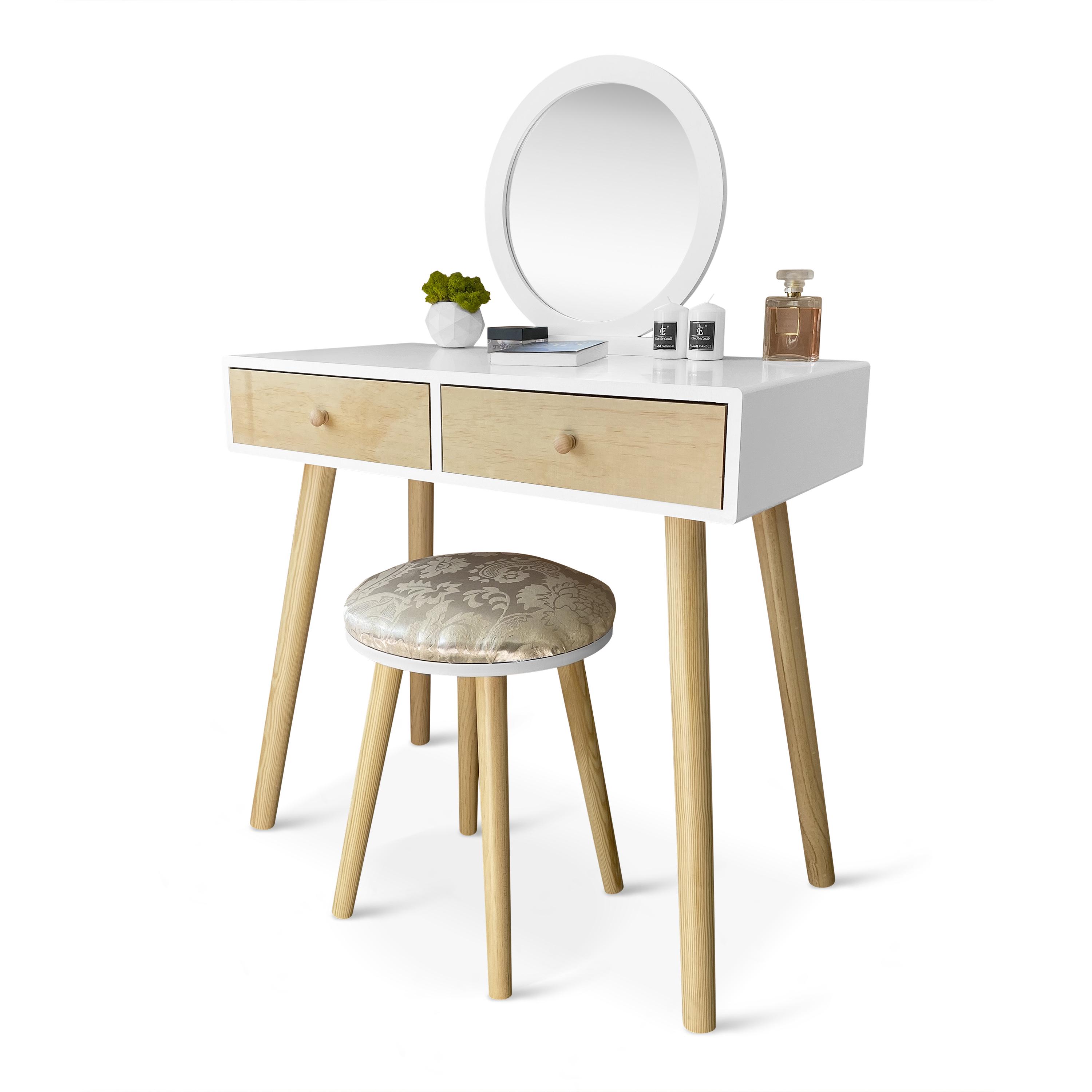 Туалетний столик з дзеркалом Homart Woody та табуретом Білий (9365) - фото 2 Туалетний столик з дзеркалом Homart Woody та табуретом Білий (9365) - фото 2