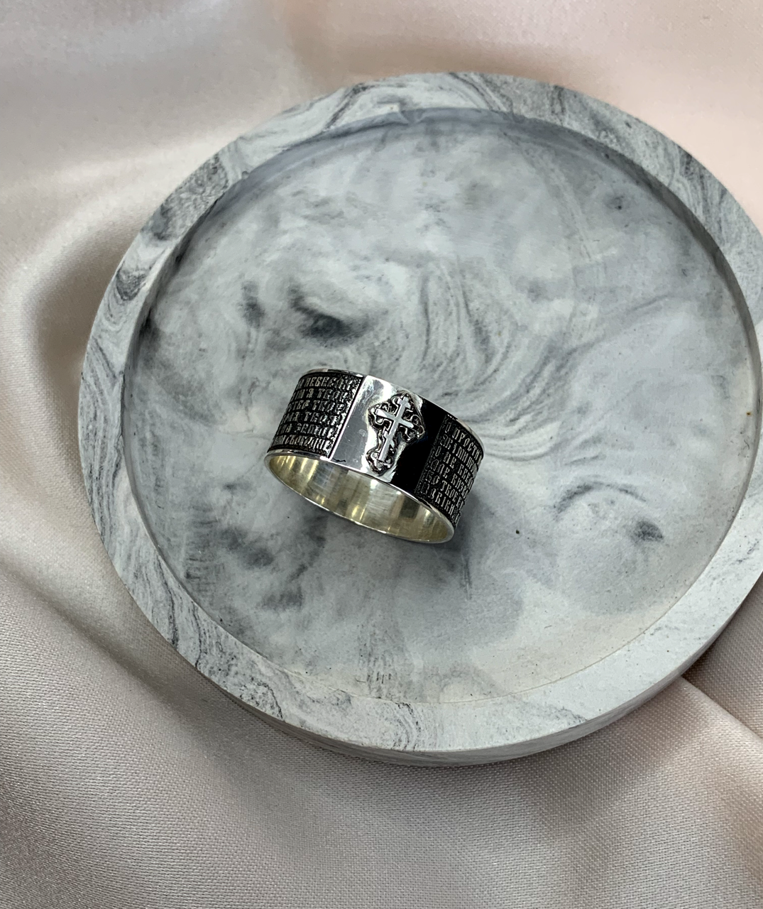 Срібна каблучка Отче наш з хрестиком 925 проба (2616864592)