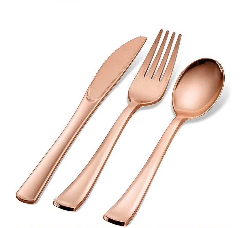 Набір пластикових столових приборів ножі виделки ложки 18 шт. Рожеве золото - фото 10 Набір пластикових столових приборів ножі виделки ложки 18 шт. Рожеве золото - фото 10