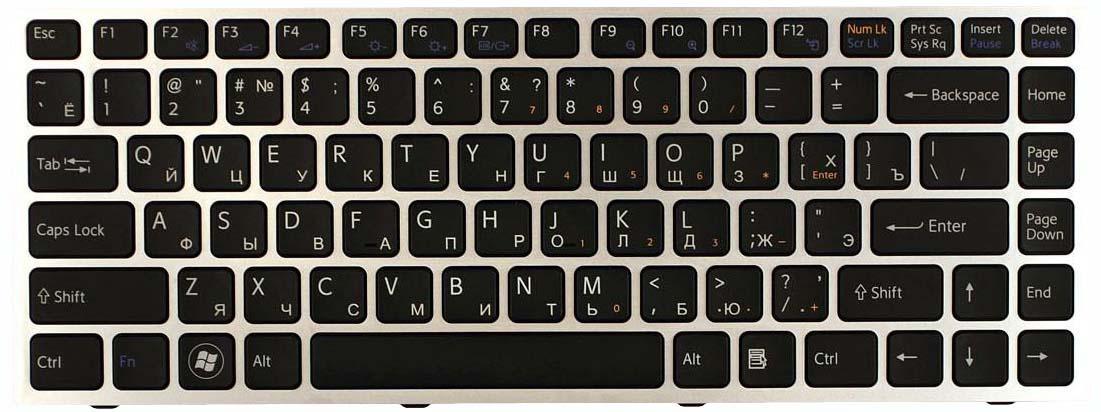 Клавиатура для ноутбука Sony Vaio VPC-S с подсветкой Light Silver Frame Black Клавиатура для ноутбука Sony Vaio VPC-S с подсветкой Light Silver Frame Black