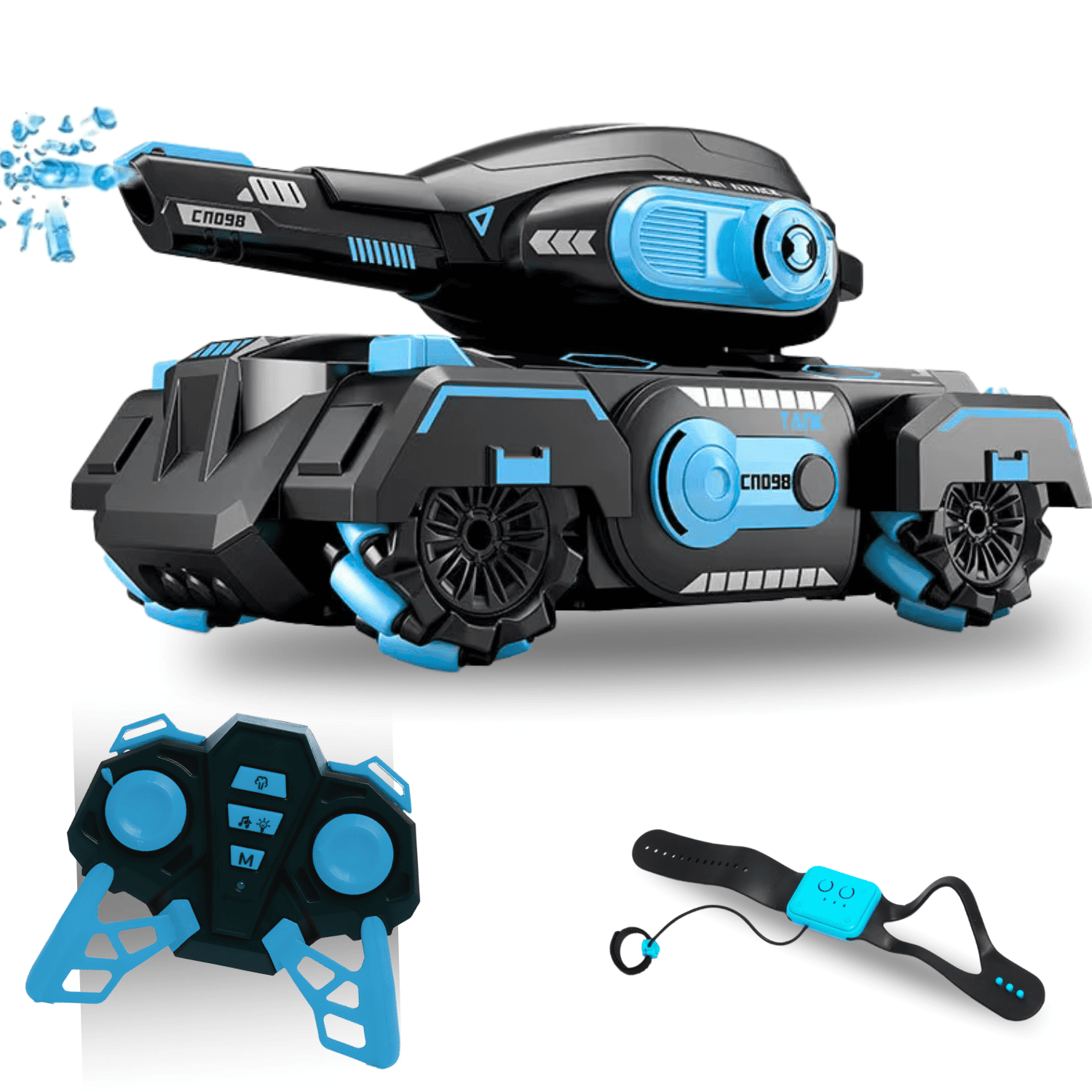 Танк детский на радиоуправлении stunt car с запуском орбизов управление жестами и пультом/свет музыка и led подсветка Синий