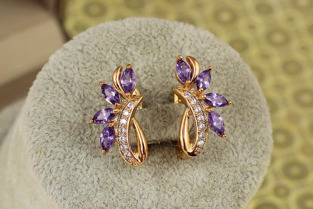 Серьги Xuping Jewelry Петриковка с фиолетовыми камнями 2,1 см Золотистый (2366007466)