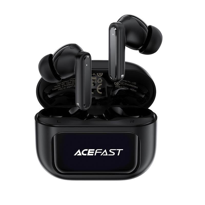 Наушники беспроводные Acefast W6 с ANC интеллектуальный дисплей на кейсе TWS с микрофоном Black (26844)