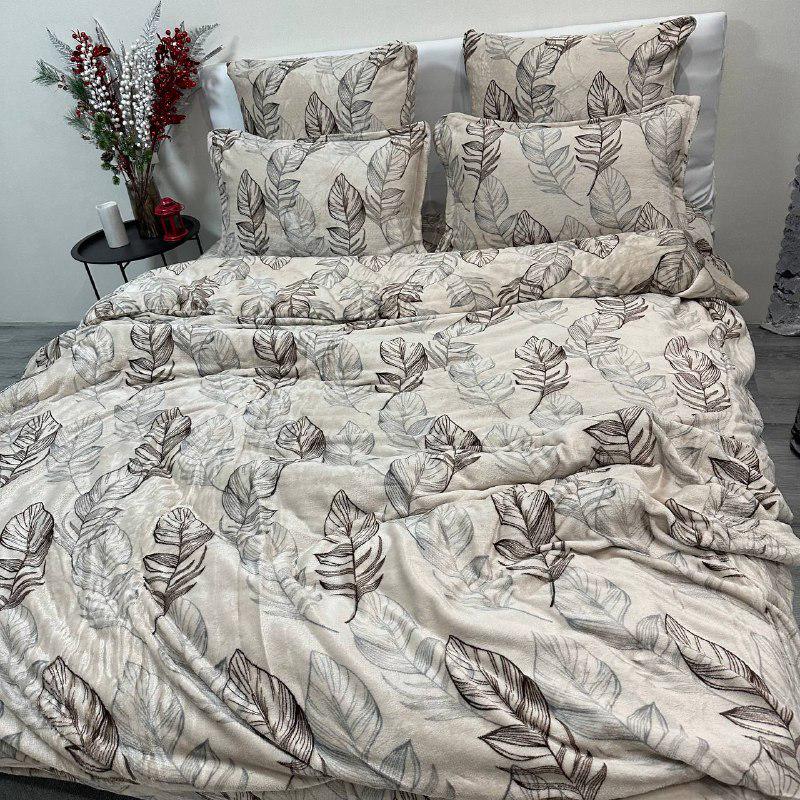 Комплект постельного белья велюровый с рисунком с 4 наволочками евро 200x230 см Кофейный (29225198) - фото 9