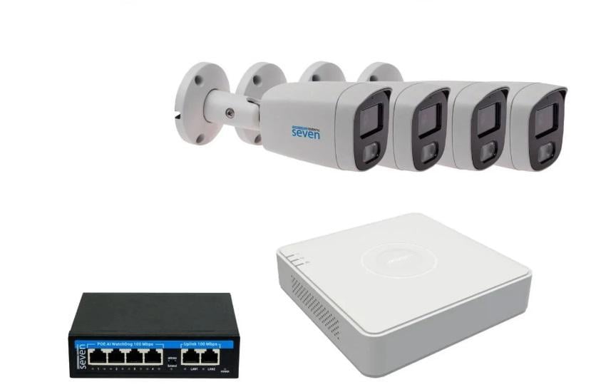 Комплект IP-видеонаблюдения Hikvision HK-IP7124OW-2MP на 4 цилиндрические 2 Мп IP-камеры