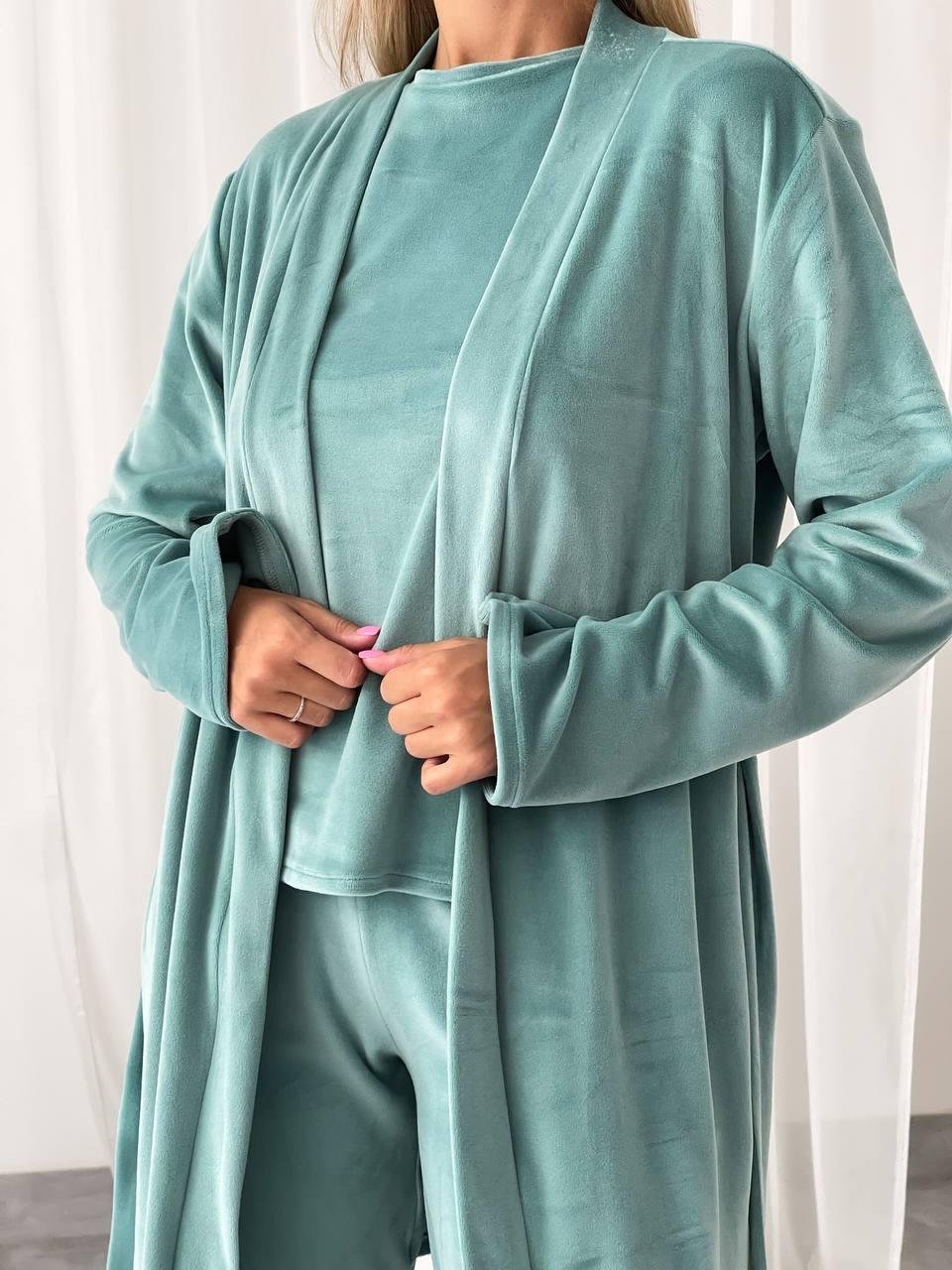 Пижама женская велюровая 1545а тройка р. 42/44 Бирюзовый (20866418) - фото 5 Пижама женская велюровая 1545а тройка р. 42/44 Бирюзовый (20866418) - фото 5