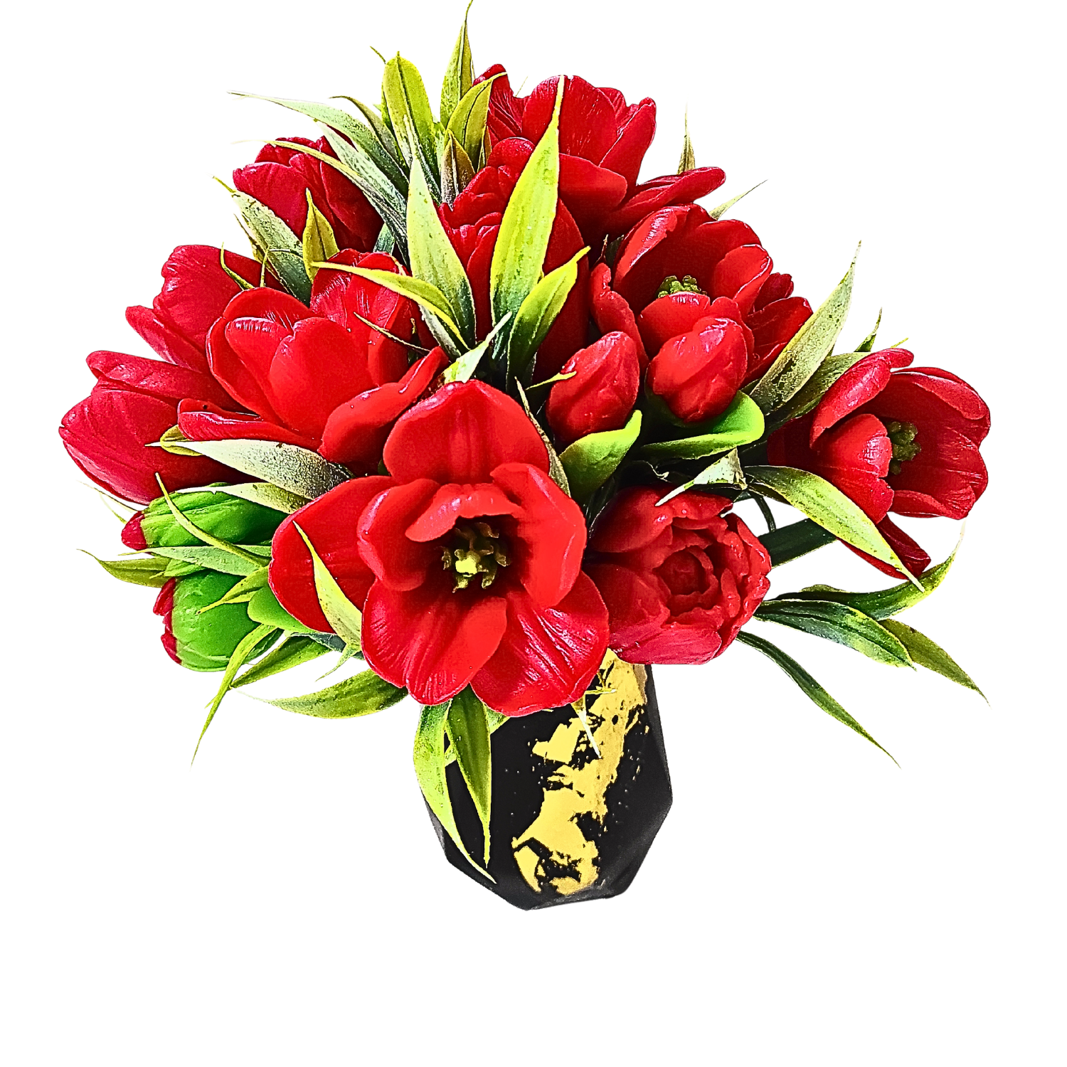 Букет цветов из мыла Bila Lileya Красные тюльпаны в гипсовой вазе (MB-00735)