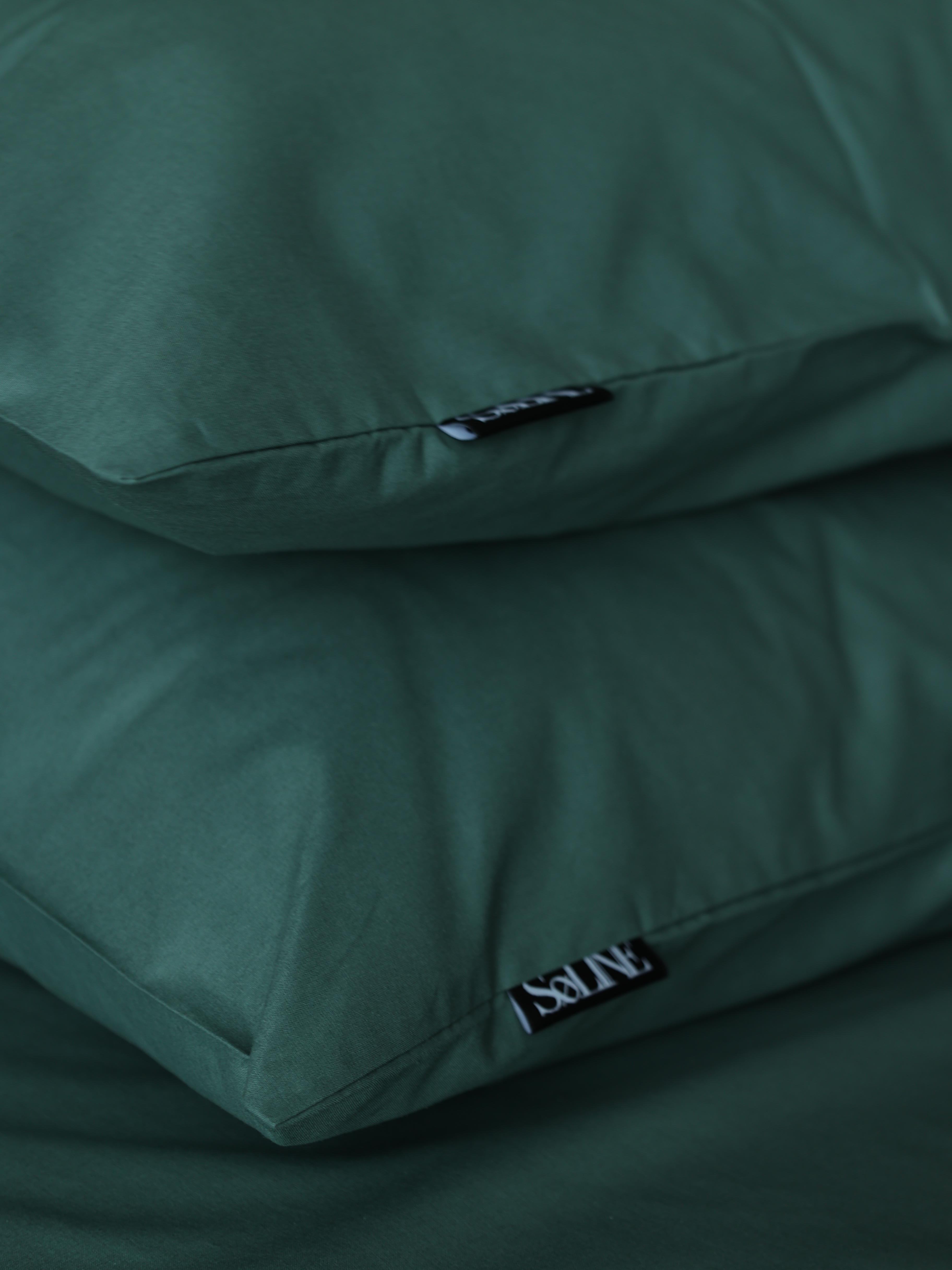 Комплект постельного белья Soline из хлопка двухспальный 180x220 см с простыней на резинке 180x200 см Зеленый