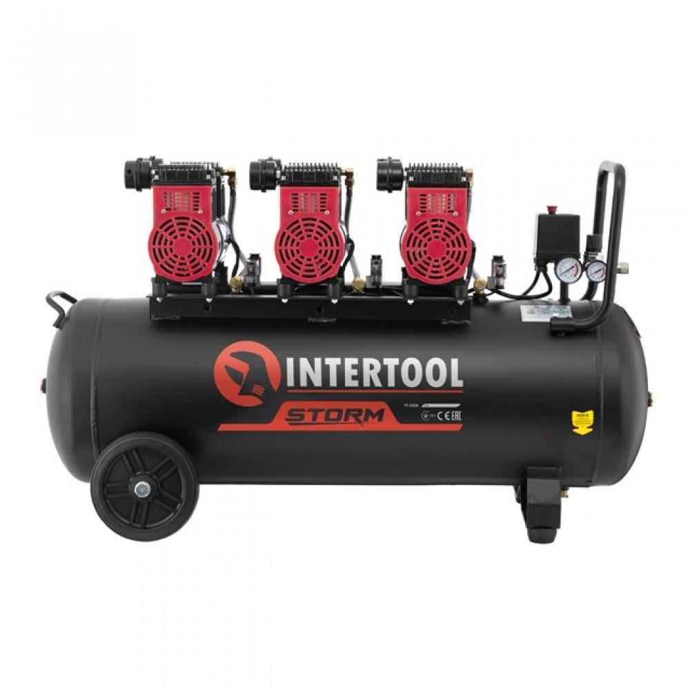 Компрессор Intertool PT-0028 безмасляный 100 л 3x1,1 кВт 220 В 8 атм 480 л/мин 1400 об/мин 6 цилиндров (901457)